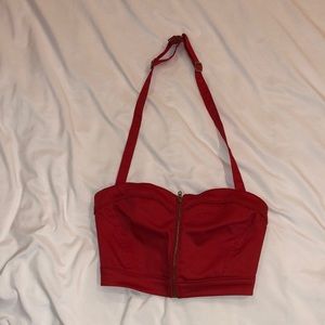 H&M red halter crop top zipper